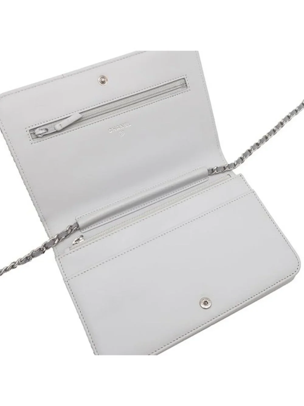 Chanel Chain Wallet Deauville Canvas Leather Gray Silver Logo CC Shoulder Bag 24